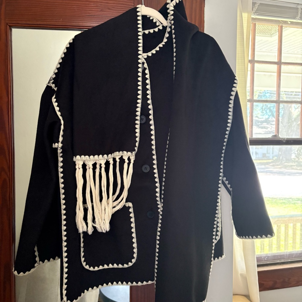 Contrast Stitch Coat & Matching Scarf